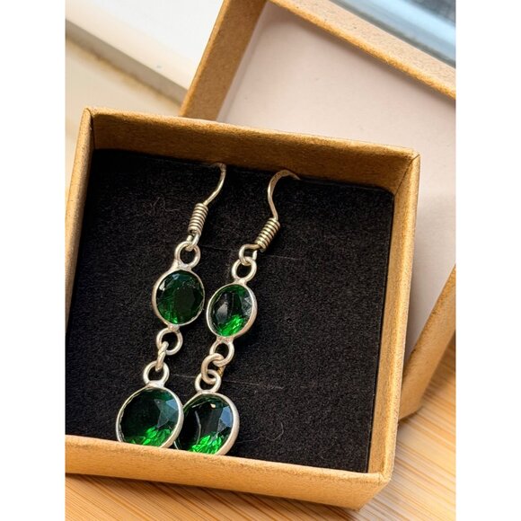 Sterling Silver Green Crystal Drop Earrings - Picture 6 of 7
